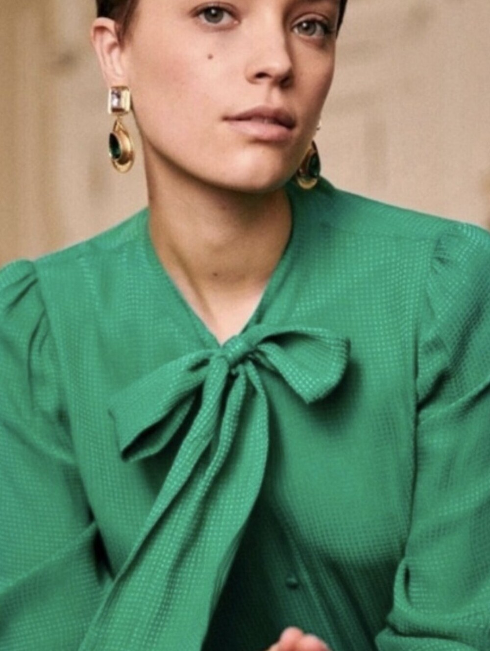 Sezane 100% Silk Laurya Blouse Green 36 NWOT